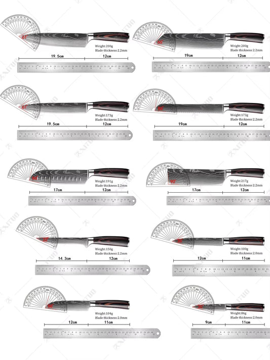 XITUO Chef Knife 1-10Pcs Kitchen Knives Set Laser Damascus Pattern Ultra-Sharp Santoku Knife Cleaver Slicing Utility Fruit Knife