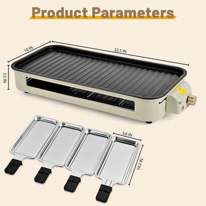 sumetas smokeless electric grill includes a grill rack, baking tray, and 4 cheese pans suitable for grilling, pan-frying meat,