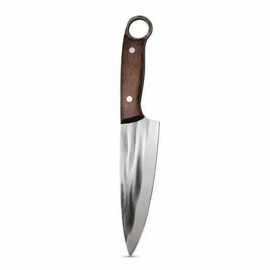 Frontier 6-inch fixed blade camp knife with wood handle and fitted sheath