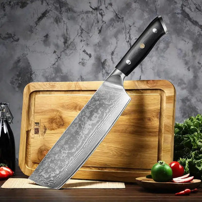 Damascus Nakiri Knife 7Inch Japanese Damascus 67 layers VG10 steel Knife Deboning Knife Slicing Ergonomic G10 HandleCleaver Tool