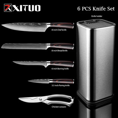 XITUO Chef Knife 1-10Pcs Kitchen Knives Set Laser Damascus Pattern Ultra-Sharp Santoku Knife Cleaver Slicing Utility Fruit Knife