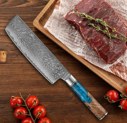 Japanese 7 inch Nakiri knife 67 Layer Damascus Steel  Kitchen Knives Vegetable Meat Sashimi chef knife with Abalone Handle
