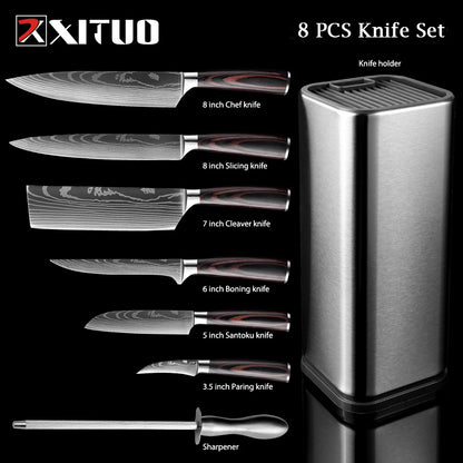 XITUO Chef Knife 1-10Pcs Kitchen Knives Set Laser Damascus Pattern Ultra-Sharp Santoku Knife Cleaver Slicing Utility Fruit Knife
