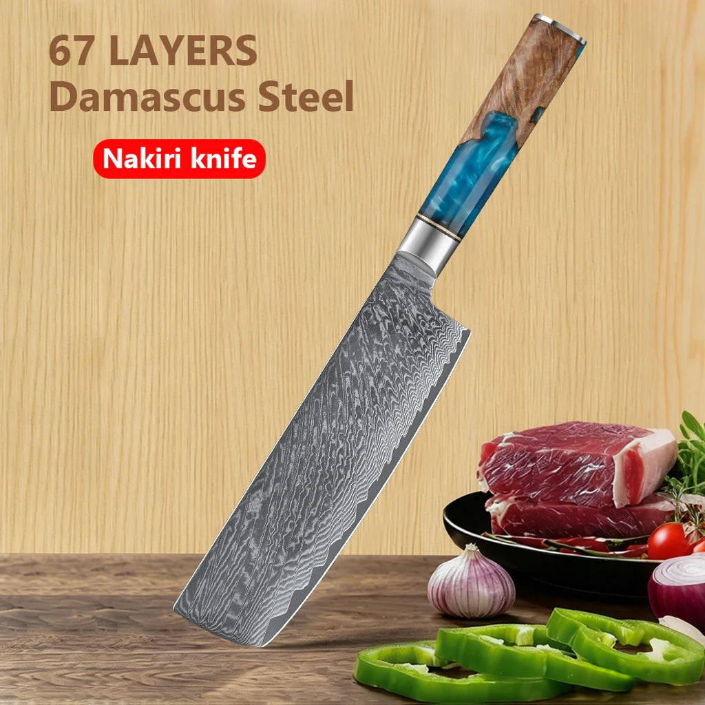 Japanese 7 inch Nakiri knife 67 Layer Damascus Steel  Kitchen Knives Vegetable Meat Sashimi chef knife with Abalone Handle