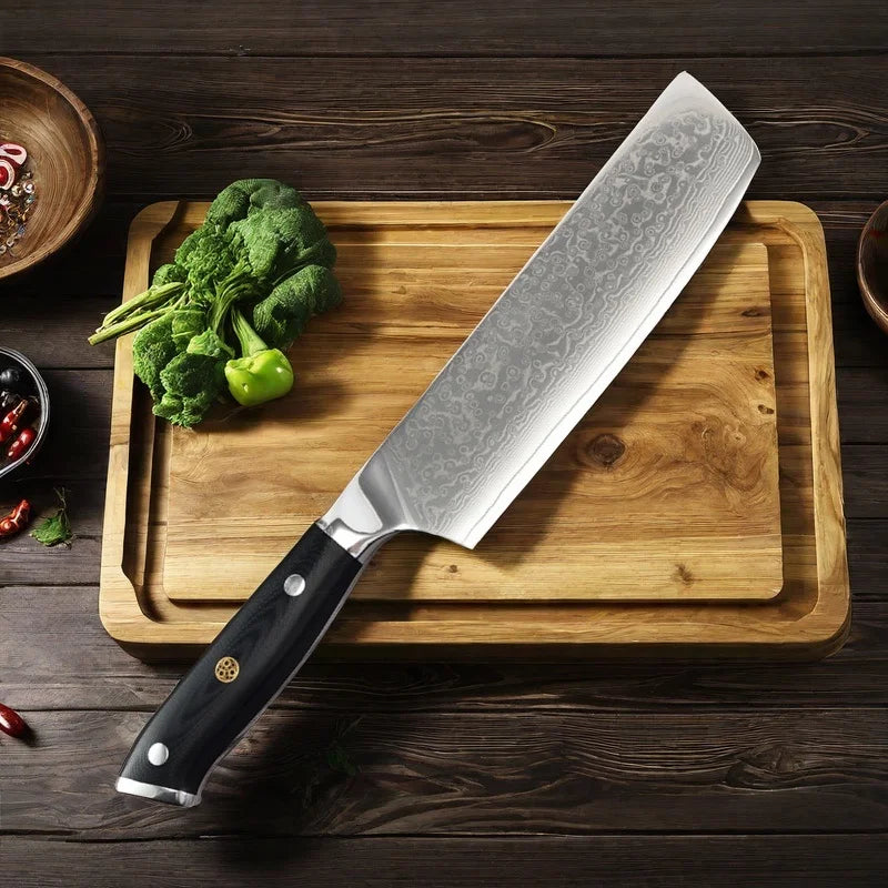 Damascus Nakiri Knife 7Inch Japanese Damascus 67 layers VG10 steel Knife Deboning Knife Slicing Ergonomic G10 HandleCleaver Tool