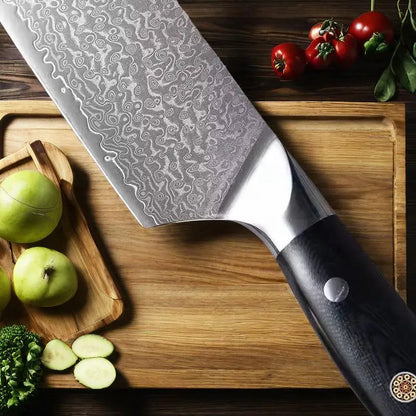 Damascus Nakiri Knife 7Inch Japanese Damascus 67 layers VG10 steel Knife Deboning Knife Slicing Ergonomic G10 HandleCleaver Tool