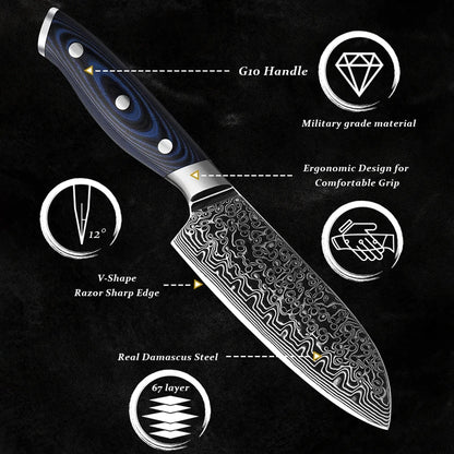 5 Inch Santoku Knife 67 Layers Japanese Damascus Stainless Steel VG10 Chef Kitchen Damascus Knife Tools G10 Handle GRANDSHARP