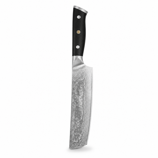 Slate 7-inch Nakiri knife with 45-layer Damascus blade and carbon-fiber handle